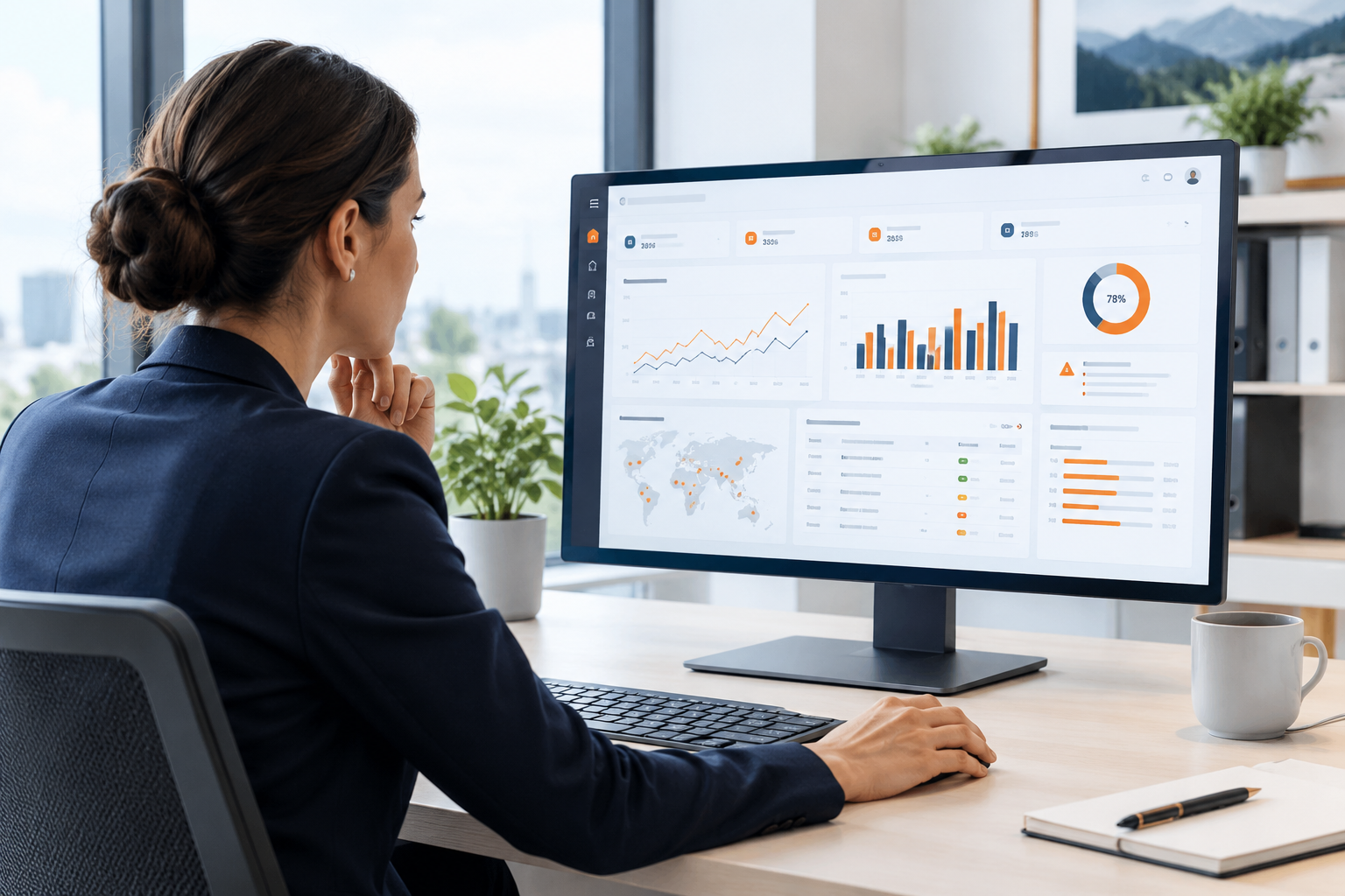 Operations professional examining business analytics and performance indicators